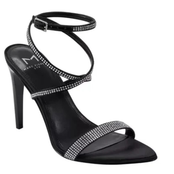 Marc Fisher LTD Black Rhinestone Strappy Stiletto Heels Size 8.5M Glam - Picture 4 of 11